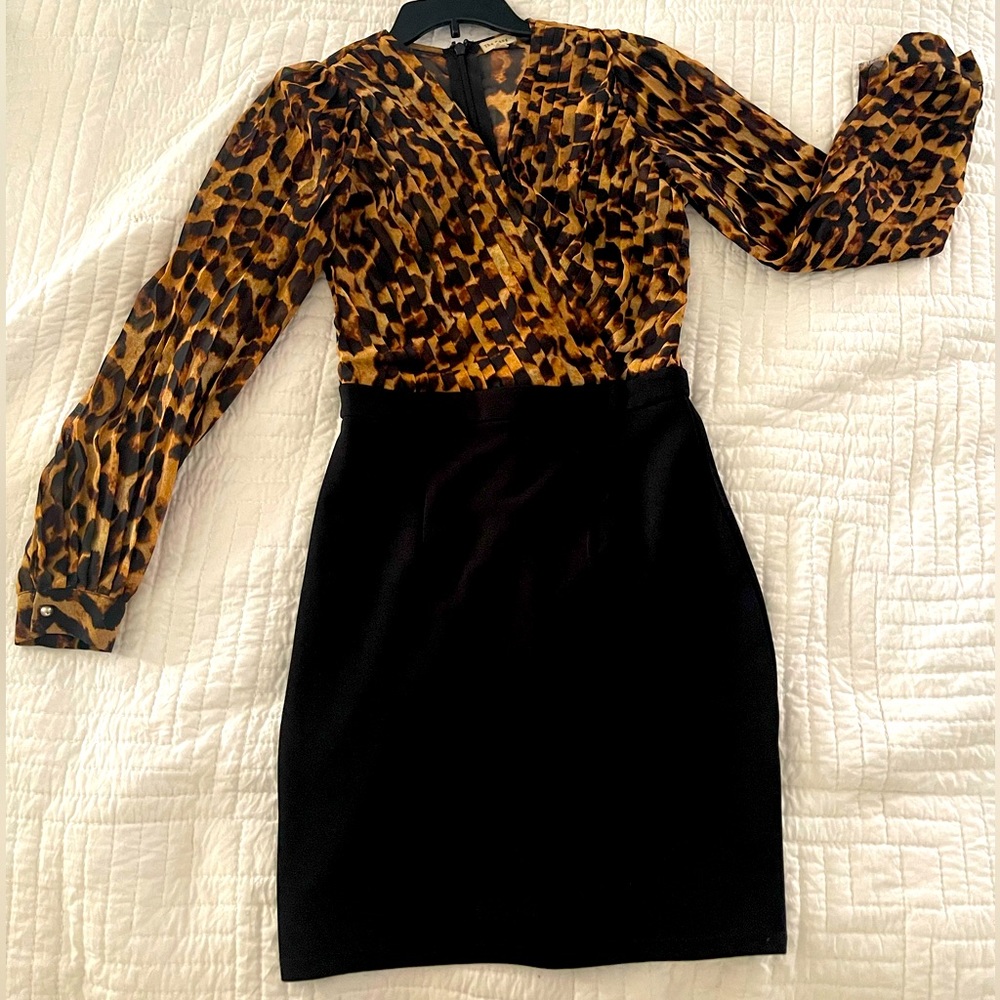Animal print, two-tone dress.